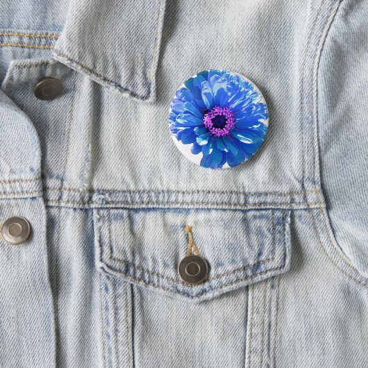 Elegante blauwe bloemenblauwe madeliefje ronde button 5,7 cm (In situ)