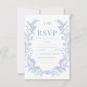 Elegante blauwe bloemenbohemian bruiloft RSVP kaar (Voorkant)