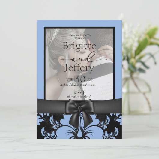 Elegante blauwe bloemenbruiloft bewaar de datum kaart (Staand voorkant)