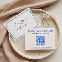 Elegante blauwe bloemencode QR Trouwkaart