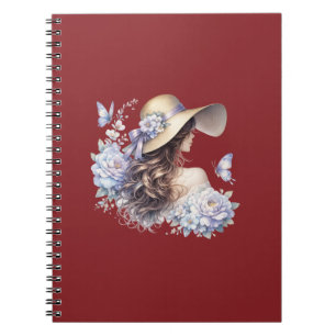 Elegante blauwe bloemendame spiraal fotokaartenboe notitieboek