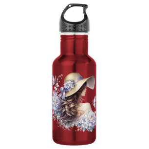 Elegante blauwe bloemendamewaterfles waterfles 