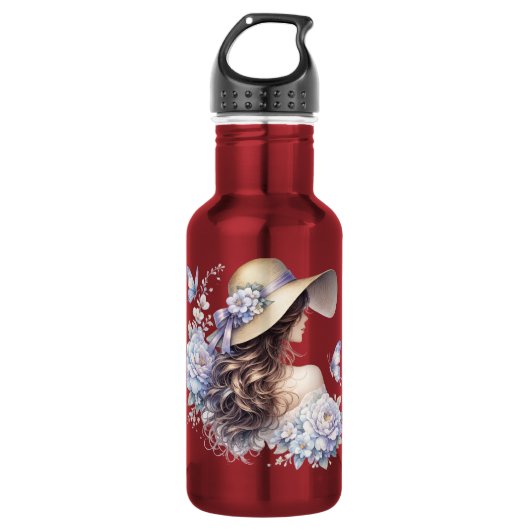 Elegante blauwe bloemendamewaterfles waterfles (Voorkant)