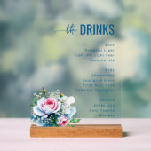 Elegante Blauwe Bloemendrankenmenu Acryl Bord (Neutraal)