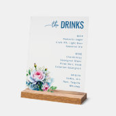Elegante Blauwe Bloemendrankenmenu Acryl Bord (Hoek)