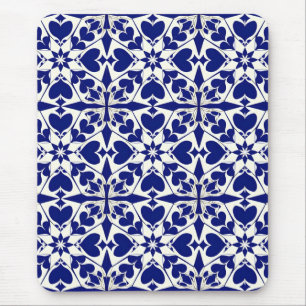 💙 Elegante Blauwe Bloemengloed 🌸 Witte Botanisch Muismat