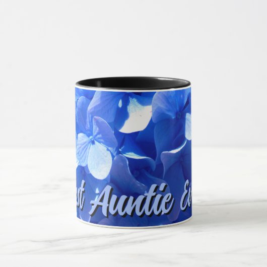 Elegante blauwe bloemenhortensia als beste tante o mok (Midden)