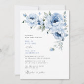 Elegante blauwe bloemenkalligrafie bruiloft kaart (Voorkant)