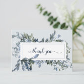 Elegante blauwe bloemenkrans begrafenis Dank u Bedankkaart (Staand voorkant)