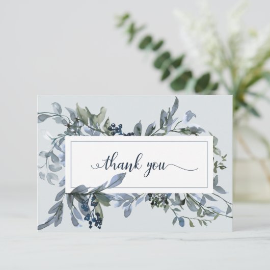 Elegante blauwe bloemenkrans begrafenis Dank u Bedankkaart (Staand voorkant)