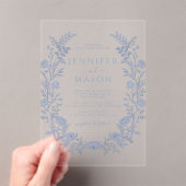 Elegante blauwe bloemenkrans Boheemse bruiloft Acryl Uitnodigingen (Insitu (Draagbaar))