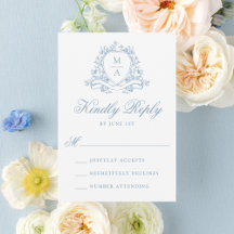 Elegante Blauwe Bloemenkroon Monogram Trouw-
