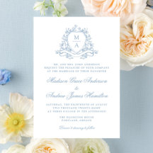 Elegante Blauwe Bloemenkroon Monogram Trouwdag