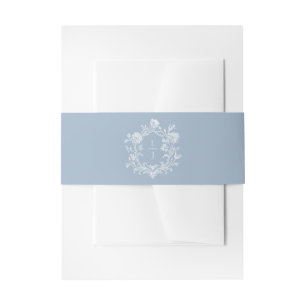 Elegante blauwe bloemenlijst monogram trouwuitnodi uitnodigingen wikkel