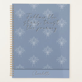 Elegante Blauwe Bloemenlotus Volg de Sterren Planner