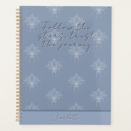 Elegante Blauwe  Bloemenlotus Volg de Sterren Planner (Voorkant)