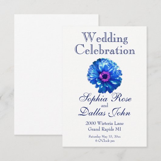 Elegante blauwe bloemenmadeliefje zonnebloem kaart (Voorkant / Achterkant)