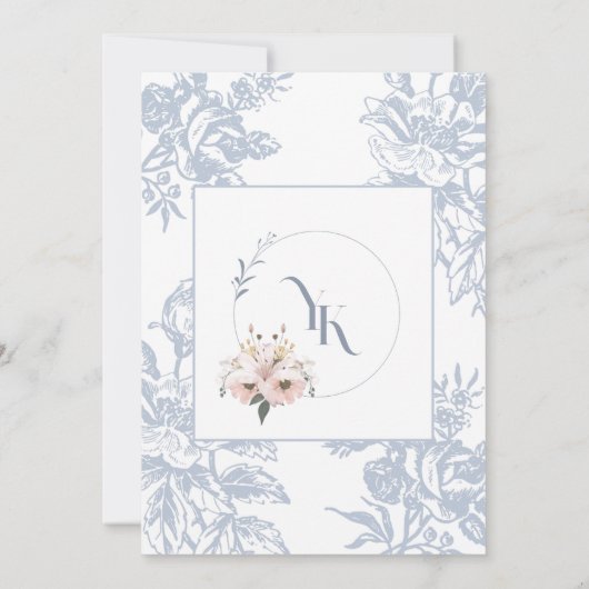 Elegante blauwe bloemenmoslim Nikah Uitnodiging (Achterkant)