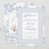 Elegante blauwe bloemenmoslim Nikah Uitnodiging (Voorkant / Achterkant)