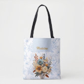Elegante blauwe bloemennaam tote bag (Voorkant)