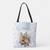 Elegante blauwe bloemennaam tote bag (Achterkant)