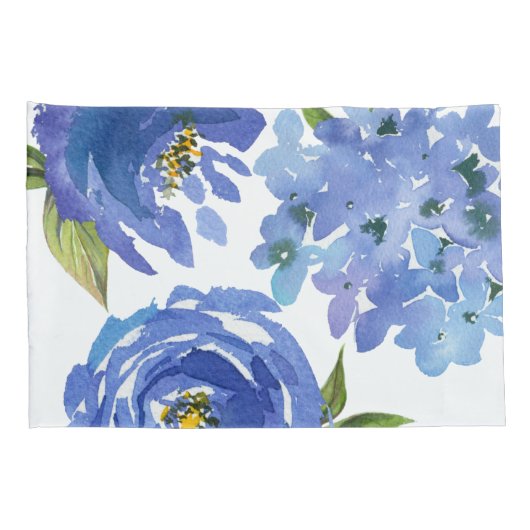 Elegante Blauwe Bloemenpioenen en Hydrangea Bloeme Kussensloop (Achterkant-Rechts)