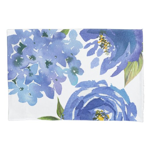 Elegante Blauwe Bloemenpioenen en Hydrangea Bloeme Kussensloop (Voorkant-Links)