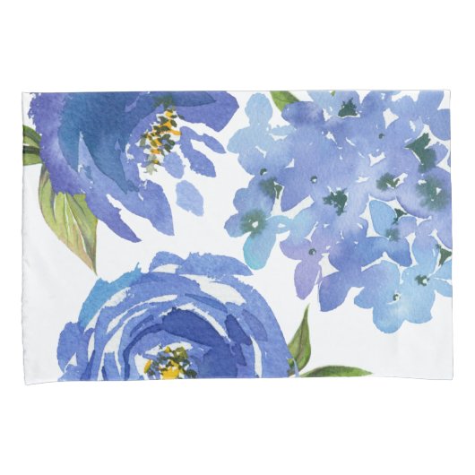 Elegante Blauwe Bloemenpioenen en Hydrangea Bloeme Kussensloop (Voorkant-Rechts)