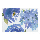 Elegante Blauwe Bloemenpioenen en Strepen Kussensloop (Achterkant-Rechts)