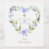 Elegante blauwe bloemenslingers Hij Is Opgestaan G Wijn Etiket (Enkel label)