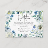 Elegante blauwe bloementuin bruiloft receptie informatiekaartje (Voorkant)