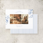Elegante  Blauwe Bloementuin Foto Bruiloft Save The Date