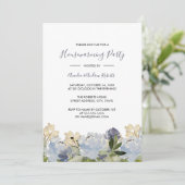 Elegante blauwe bloementuin Housewarming Uitnodigi Kaart (Staand voorkant)