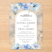 Elegante Blauwe Bloementuin Islamitische Moslim Br Acryl Uitnodigingen (Voorkant)