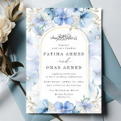 Elegante Blauwe Bloementuin Islamitische Moslim Br Kaart