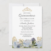 Elegante blauwe bloementuin Tiara Quinceanera Kaart (Voorkant)