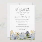 Elegante Blauwe Bloementuin Trouwgelofte Vernieuwi Kaart (Voorkant)