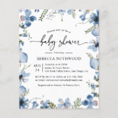Elegante blauwe bloemige babyshower uitnodiging me (Voorkant)