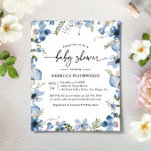 Elegante blauwe bloemige babyshower uitnodiging me
