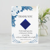 Elegante Blauwe Bloemige Bedankkaart Kaart (Staand voorkant)