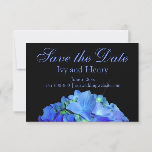 Elegante blauwe bloemige blauwe rozen blauwe horte save the date (Voorkant)