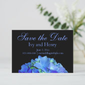 Elegante blauwe bloemige blauwe rozen blauwe horte save the date (Staand voorkant)