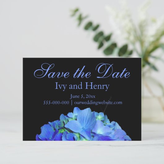 Elegante blauwe bloemige blauwe rozen blauwe horte save the date (Staand voorkant)