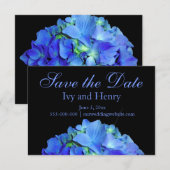 Elegante blauwe bloemige blauwe rozen blauwe horte save the date (Voorkant / Achterkant)