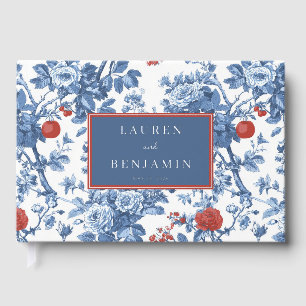 Elegante Blauwe Bloemige Botanische Illustratie Gastenboek