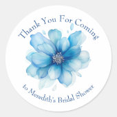 Elegante Blauwe Bloemige Bruidsdouche Bedankt Ronde Sticker (Voorkant)