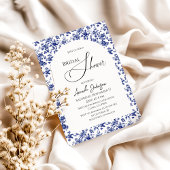 Elegante blauwe bloemige bruidsdouche kaart