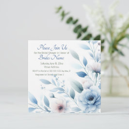 Elegante Blauwe Bloemige Bruidsdouche Kaart