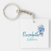 Elegante Blauwe Bloemige Bruidsdouche Sleutelhanger (voorkant)