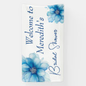 Elegante blauwe bloemige bruidsdouche spandoek (Verticaal)